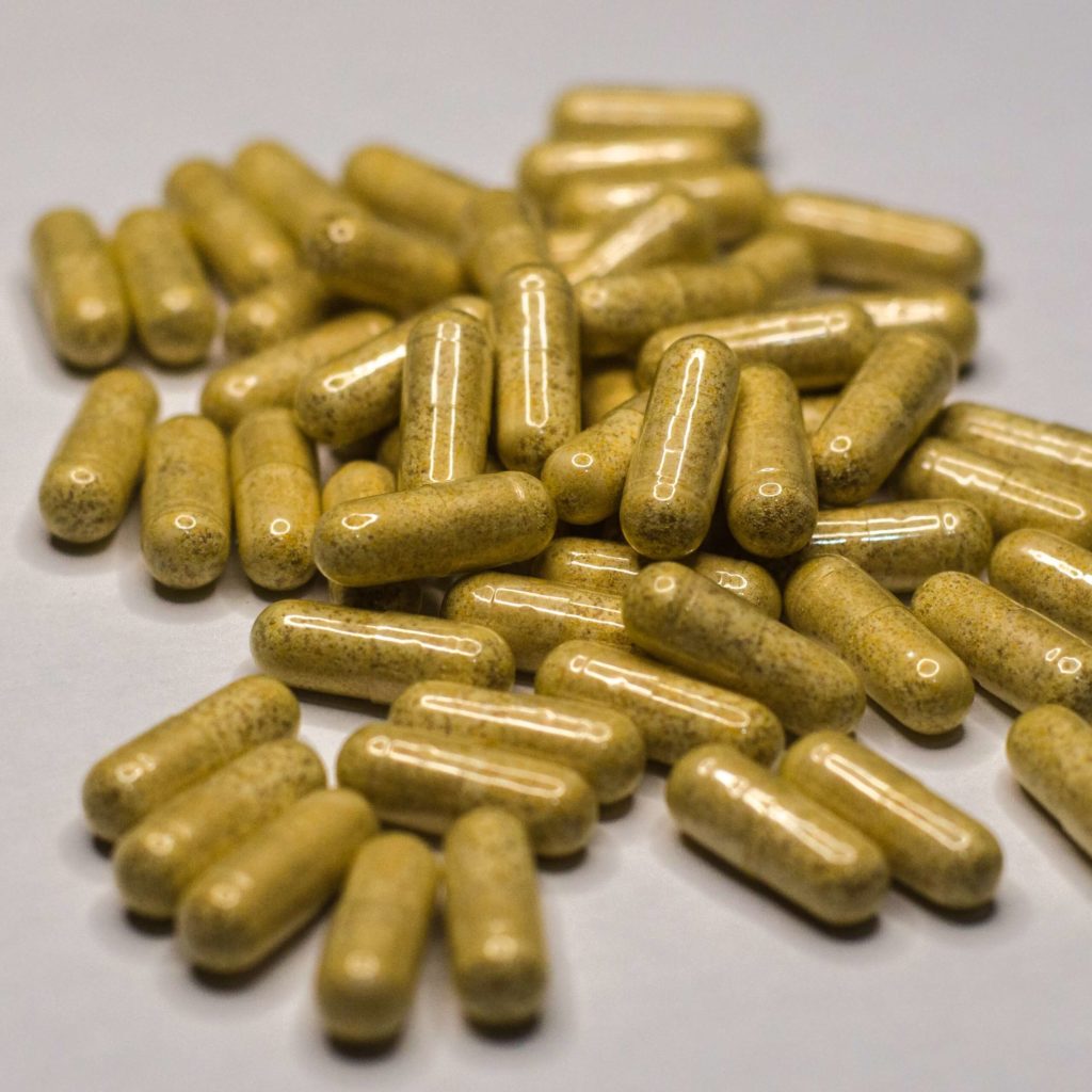 close-up of kratom capsules